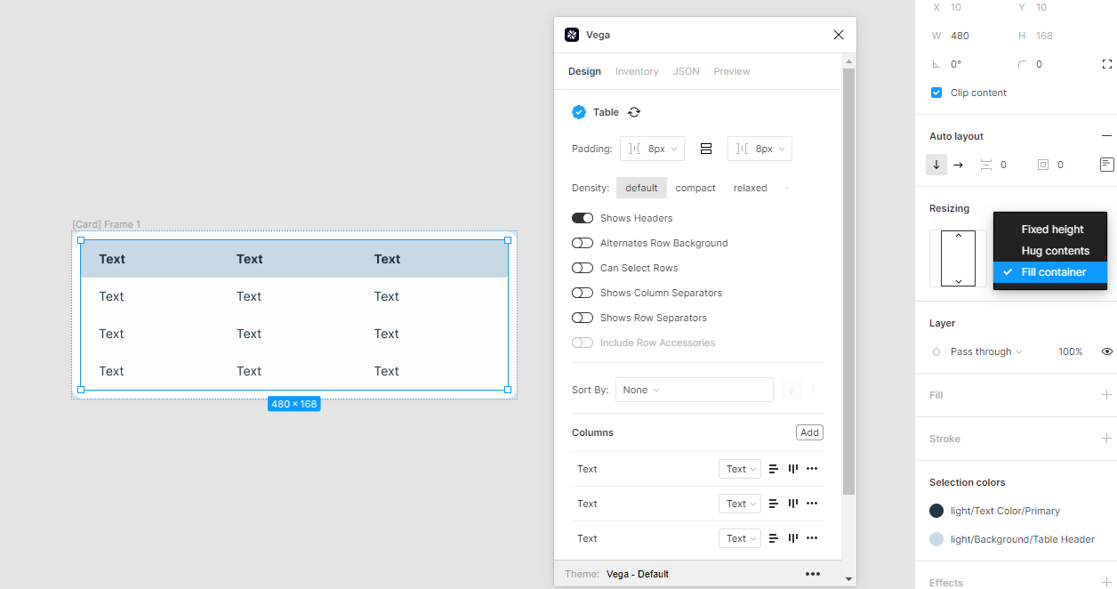 Set table as fill container